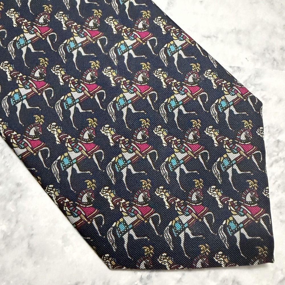 Beaufort Tie Rack Navy Blue Medieval Knights Horseback 100% Silk Italian Tie
